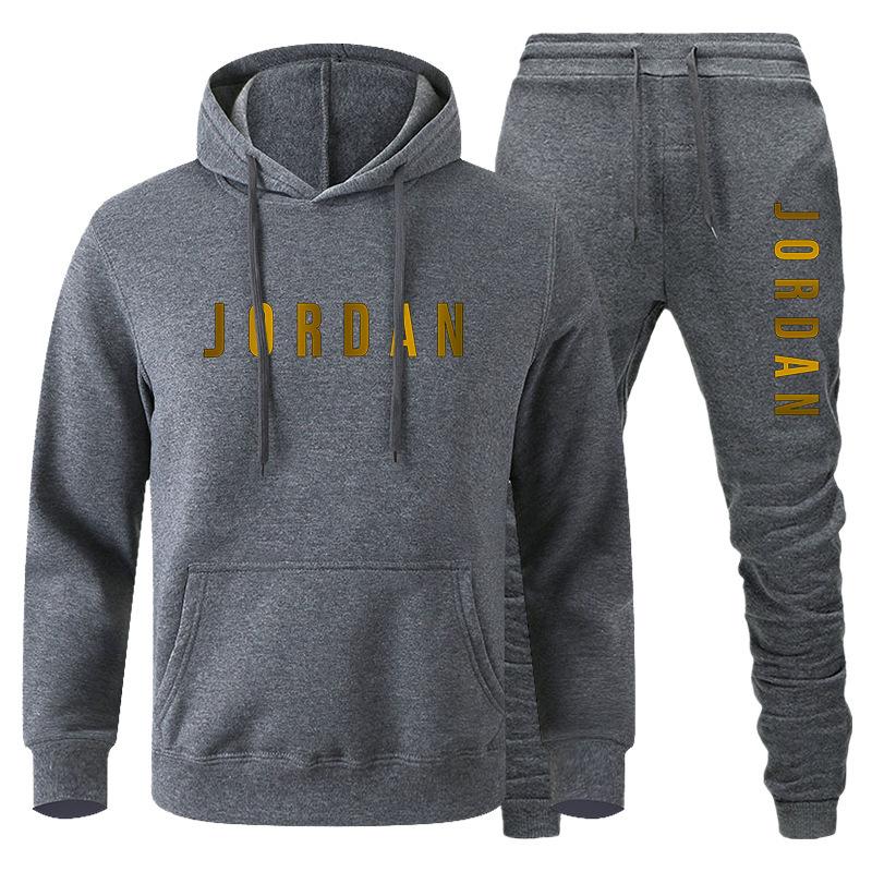 Cross-border Foreign Trade Hooded Sweatshirt Suit Autumn And Winter Printed Logo Letters European And American Fashion Casual Wear Fitness Wear Sports Suit Denim Pants Menswear Clothing Cotton Sleeve Trouser Long Long Sleeves Original Polyester Top