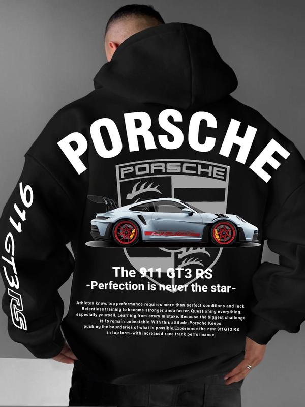 Unisex Car Lover Hoodie, Porsche Hoodie, Letter Print Hoodie, Casual Long Sleeve Hoodie for Fall & Winter, Men's Clothes for Daily Wear