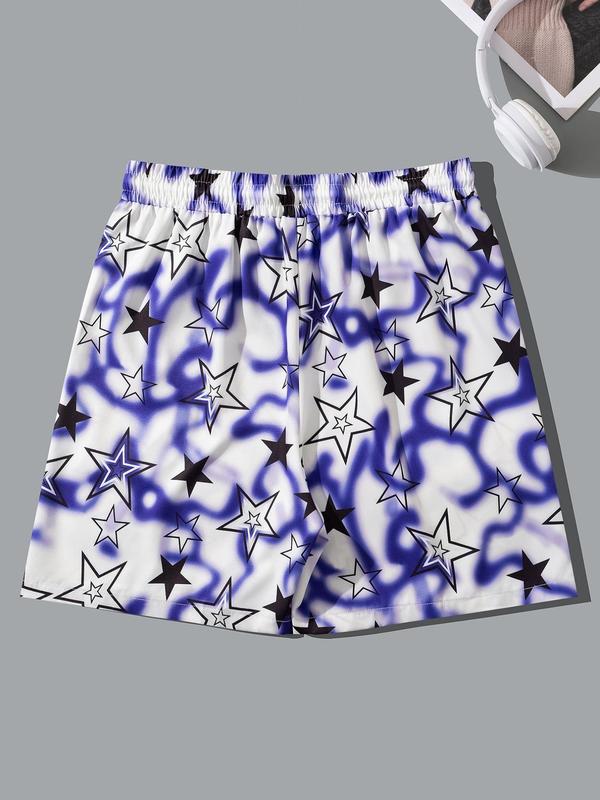 Men's All Over Star Print Drawstring Waist Shorts, Regular Fit Casual Pocket Shorts, Men Bottoms for Summer Daily Wear