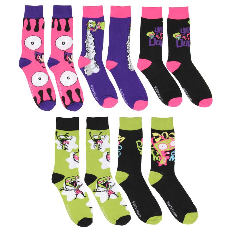 Invader Zim Crew Socks, Invader Zim Gir Grr Character Mid-Calf Crew Socks For Men Women 5 Pack