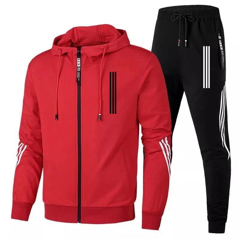 Men's Hoodies+Pants Two Piece Sets Triple Slant Hoodie Jacket Sport Zipper Tracksuits Sports Jogging Male Fitness Clothing