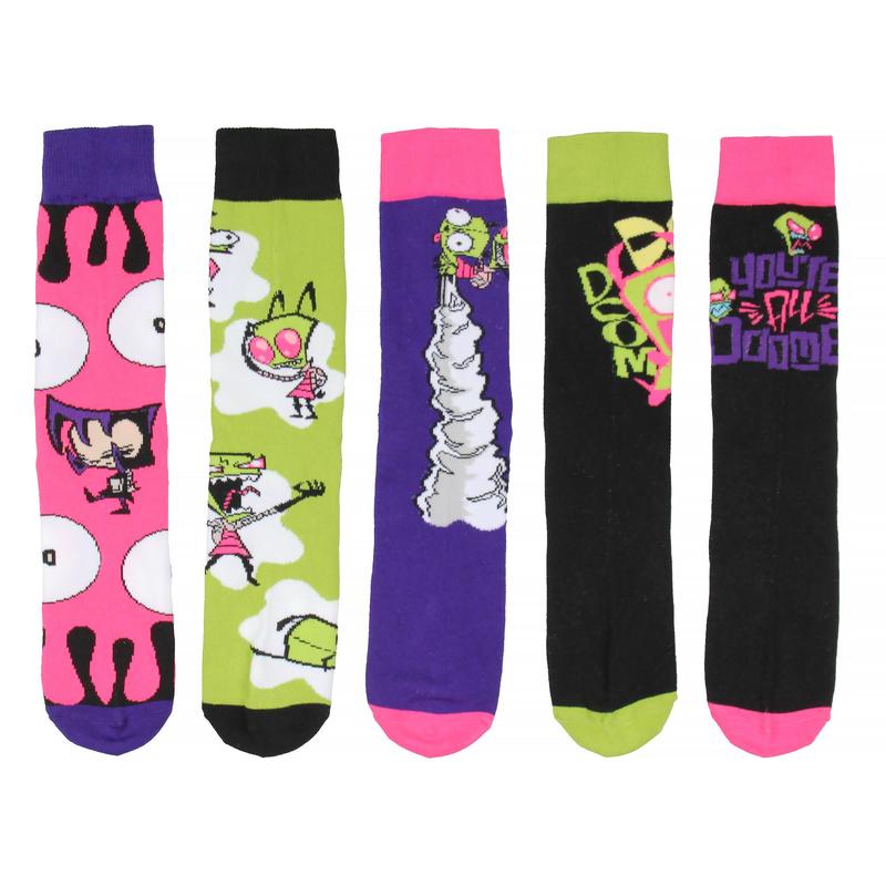 Invader Zim Crew Socks, Invader Zim Gir Grr Character Mid-Calf Crew Socks For Men Women 5 Pack