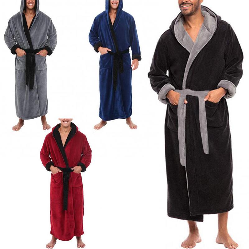 Men Bathrobe Sleepwear Coral Fleece Autumn Adult Bathrobe V-Neck Robe Pajamas Men And Women Long Sleeve Nightgown Male Bath Robe