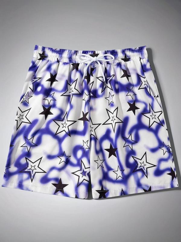 Men's All Over Star Print Drawstring Waist Shorts, Regular Fit Casual Pocket Shorts, Men Bottoms for Summer Daily Wear