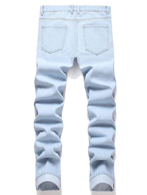 Men Letter & Heart Print RippedJeans Casual Trousers Fashion Menswear Classic Jerseys