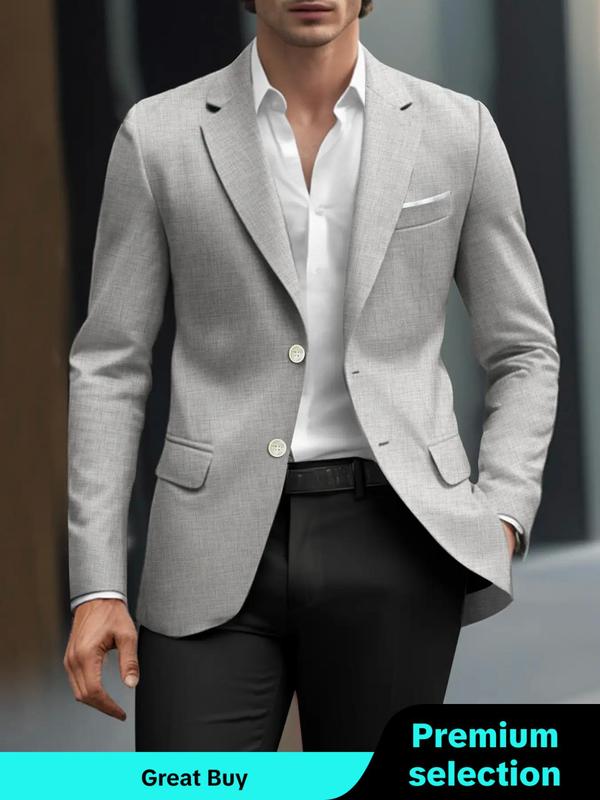 Menswear Solid Button Front Lapel Formal Blazer, Winter Outfits Regular Fit Casual Long Sleeve Suit Outwear for Work Office Business, Menswear for All Seasons