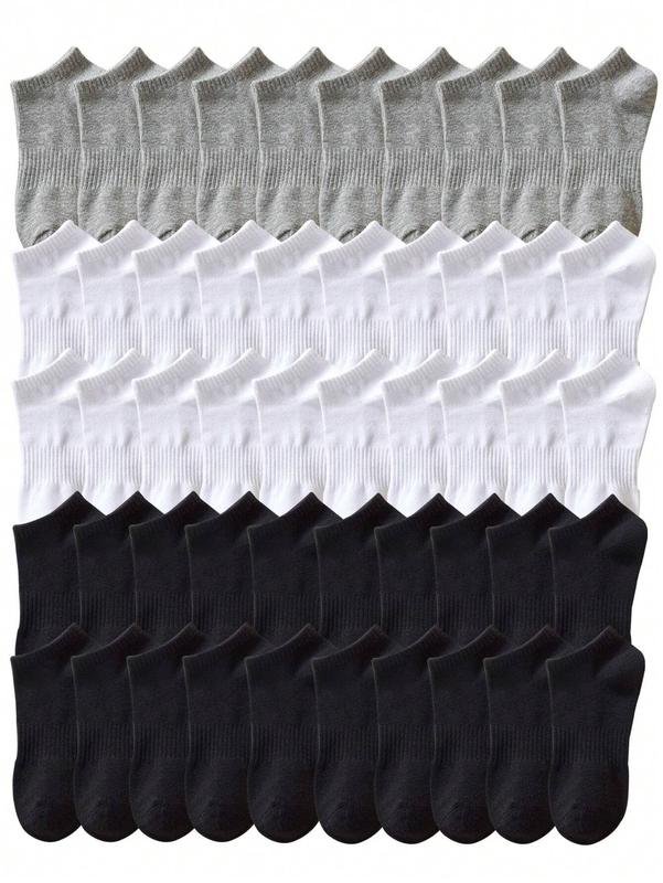 50 Pairs Assorted Black, White & Grey Breathable Ankle Socks – Odor Resistant for Men and Women