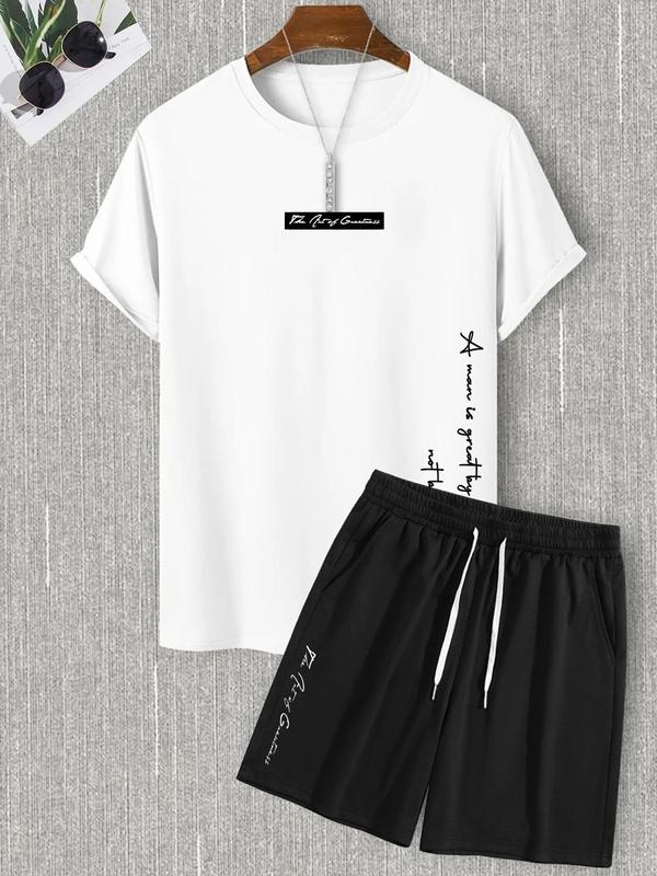 Two-Piece Set Men's Letter Print Pocket Co-ord Set, Casual Short Sleeve Tee & Drawstring Shorts Set, Father's Day Gift, Men Two-piece Outfits, Summer Outfits 2024