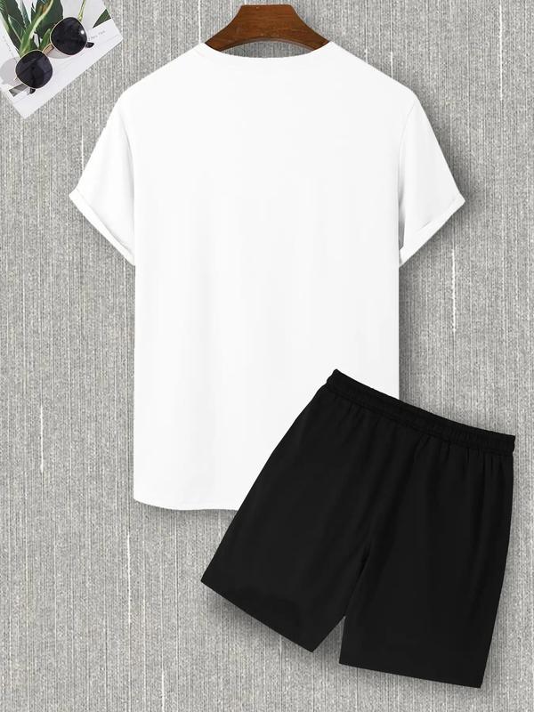 Two-Piece Set Men's Letter Print Pocket Co-ord Set, Casual Short Sleeve Tee & Drawstring Shorts Set, Father's Day Gift, Men Two-piece Outfits, Summer Outfits 2024