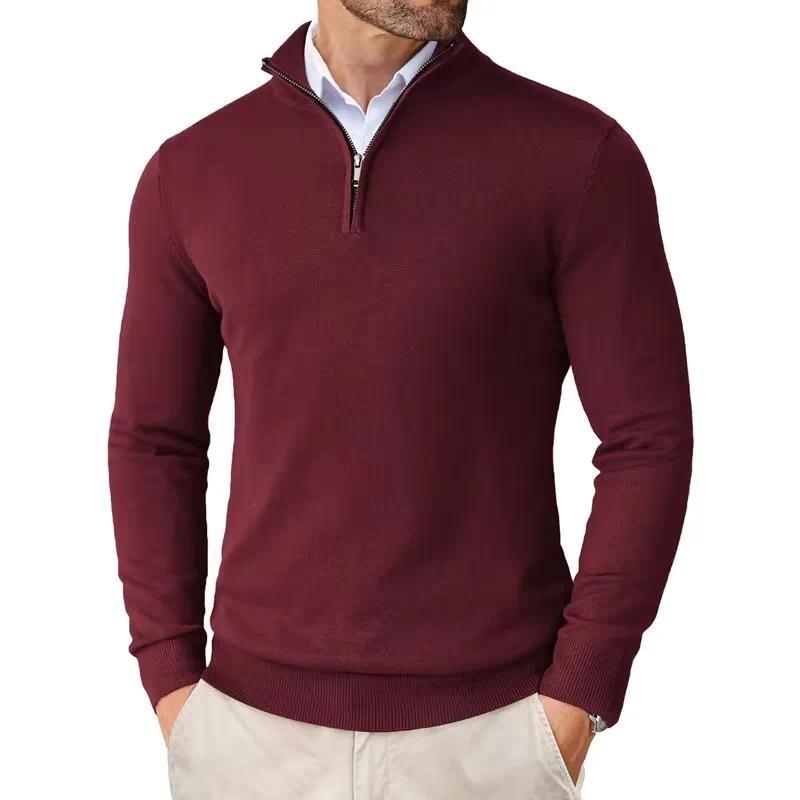 Autumn Men's Quarter Zip Up Sweaters Slim Fit Lightweight Outdoor Mock Neck Pullover Sweaters Half Turtleneck Knitted Streetwear