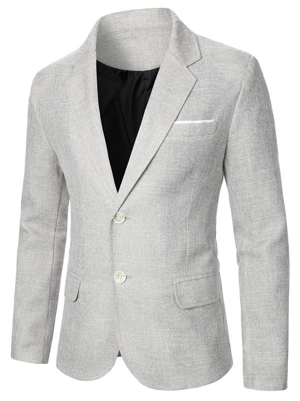 Menswear Solid Button Front Lapel Formal Blazer, Winter Outfits Regular Fit Casual Long Sleeve Suit Outwear for Work Office Business, Menswear for All Seasons