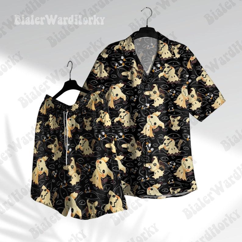 [SALE] Mimikyu Mystic Hawaii Shirt Shorts Ghost Type Aloha Shirt Anime Shirt Mimikyu Shirt Gifts, Summer Shirt, Halloween Hawaiian, Halloween Gift