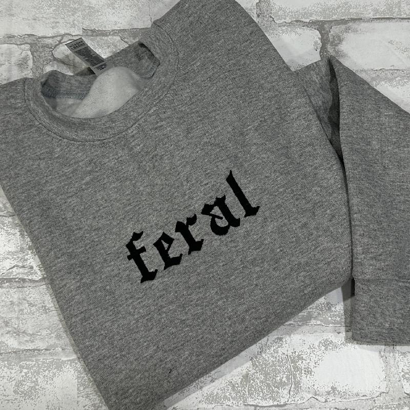 Feral Embroidered Crewneck Unisex Sweatshirt Casual Clothing