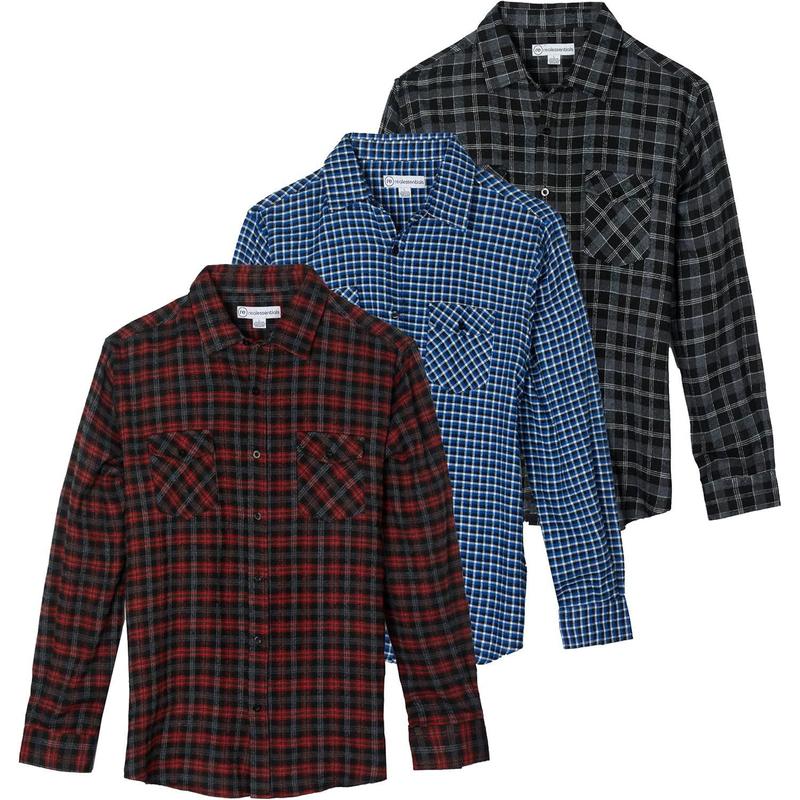 3 Pack: Men's Long-Sleeve Flannel Button Down Plaid Casual Shirt (Available in Big & Tall)