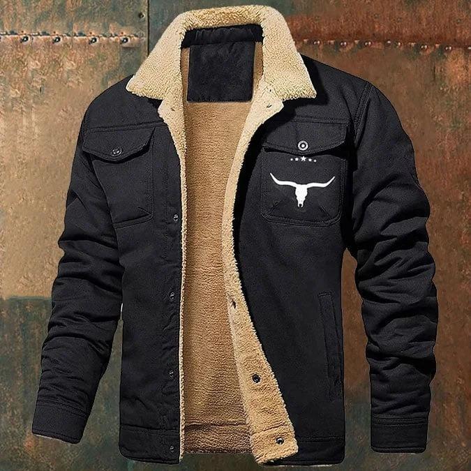 Men's Retro Western Winter Fleece Jacket | Warm Lined Truck Jacket with Multi-Pockets