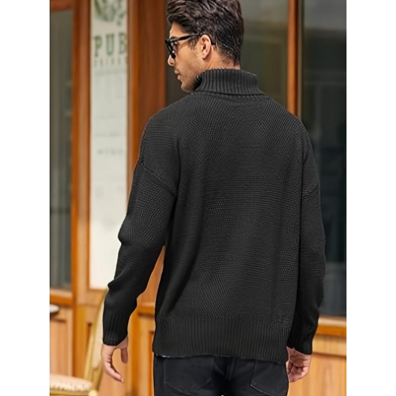 Men's Plus Size Knit Pullover Sweater - Chunky Cable Knit Design Relaxed Fit Cozy & Warm High-Neck Style For Big & Tall Sizes Winter Essential