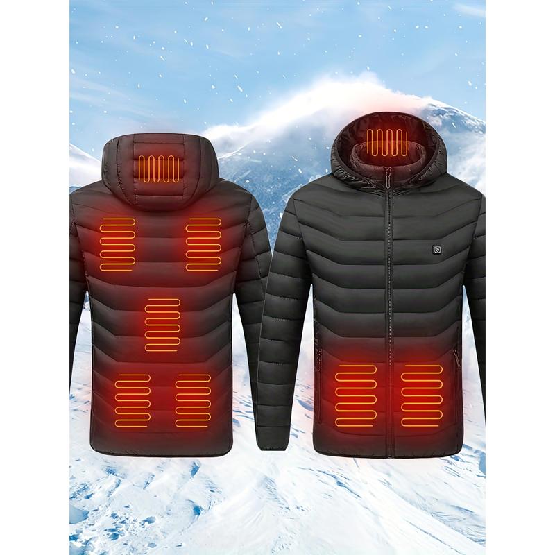 Men's Solid Color Heated, Heated Vest, Long Sleeved Zipper Hooded Jacket, Suitable For Winter Outdoor Use Excluding Power Bank