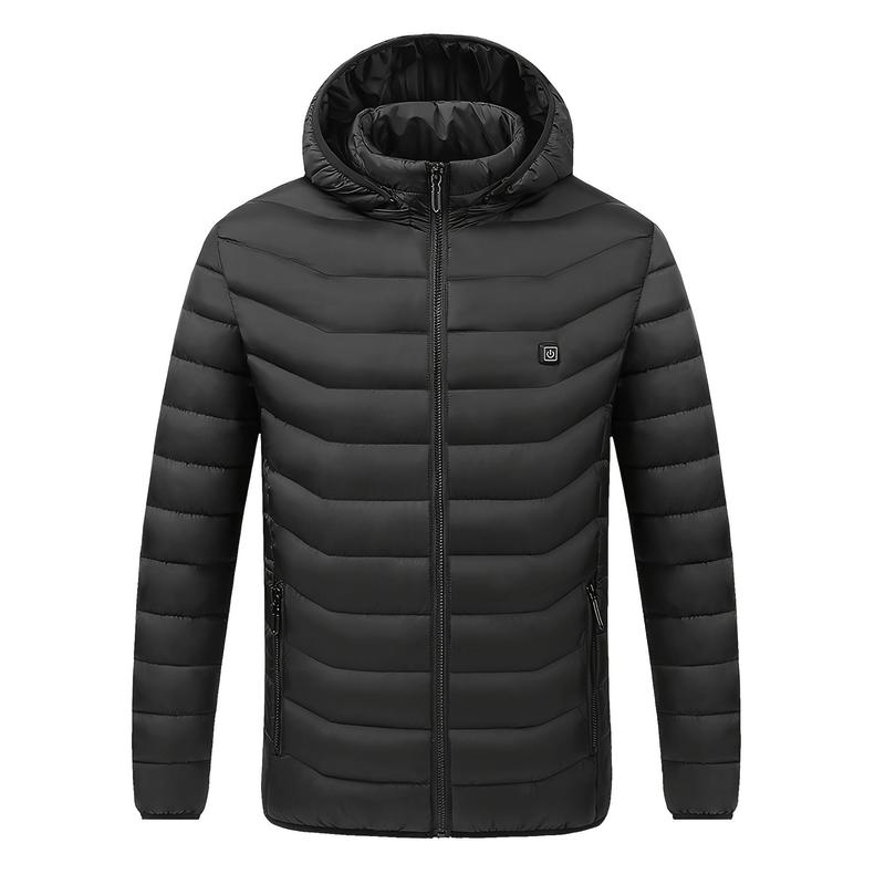 Men's Solid Color Heated, Heated Vest, Long Sleeved Zipper Hooded Jacket, Suitable For Winter Outdoor Use Excluding Power Bank