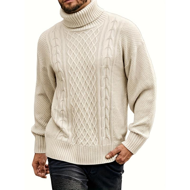 Men's Plus Size Knit Pullover Sweater - Chunky Cable Knit Design Relaxed Fit Cozy & Warm High-Neck Style For Big & Tall Sizes Winter Essential