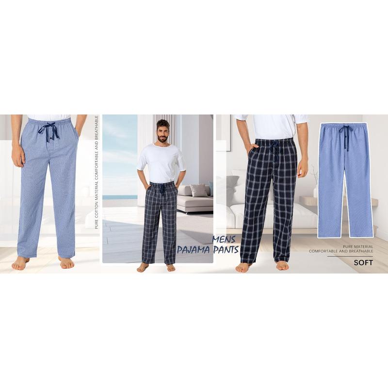 Mens Pajama Pants 100% Cotton Plaid Sleep & Lounge Pants, PJ Bottoms with Pockets and Button Fly