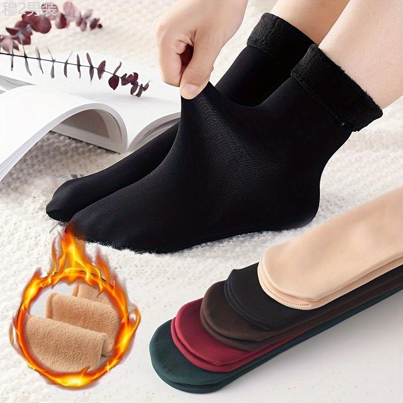 6 Pairs Winter Thermal Socks - Unisex Thickened Fleece Lined Mid-Calf Boot Socks, Soft Polyester and Spandex Knit Fabric, Solid Color, Hand Wash Recommended