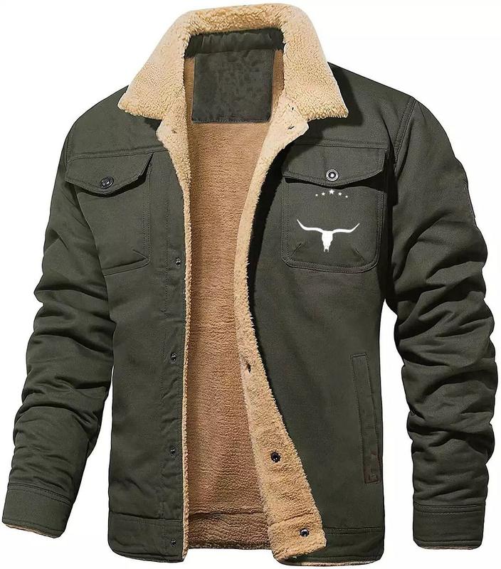 Men's Retro Western Winter Fleece Jacket | Warm Lined Truck Jacket with Multi-Pockets