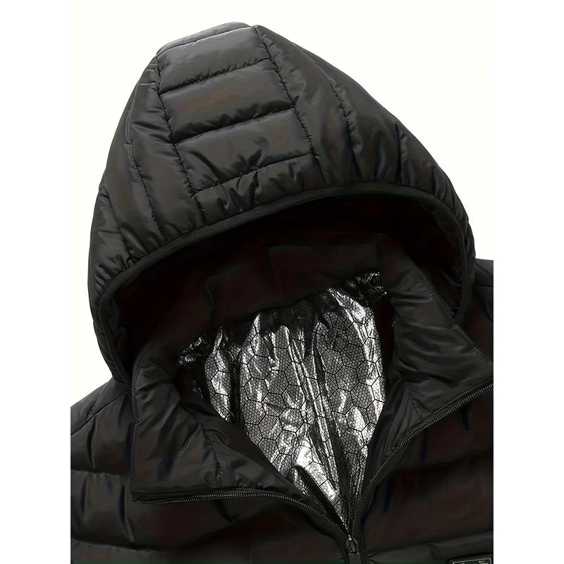 Men's Solid Color Heated, Heated Vest, Long Sleeved Zipper Hooded Jacket, Suitable For Winter Outdoor Use Excluding Power Bank