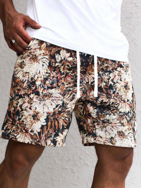 Men's Floral Print Drawstring Waist Shorts, Regular Fit Casual Pocket Shorts for Summer, Men's Bottoms for Daily Wear