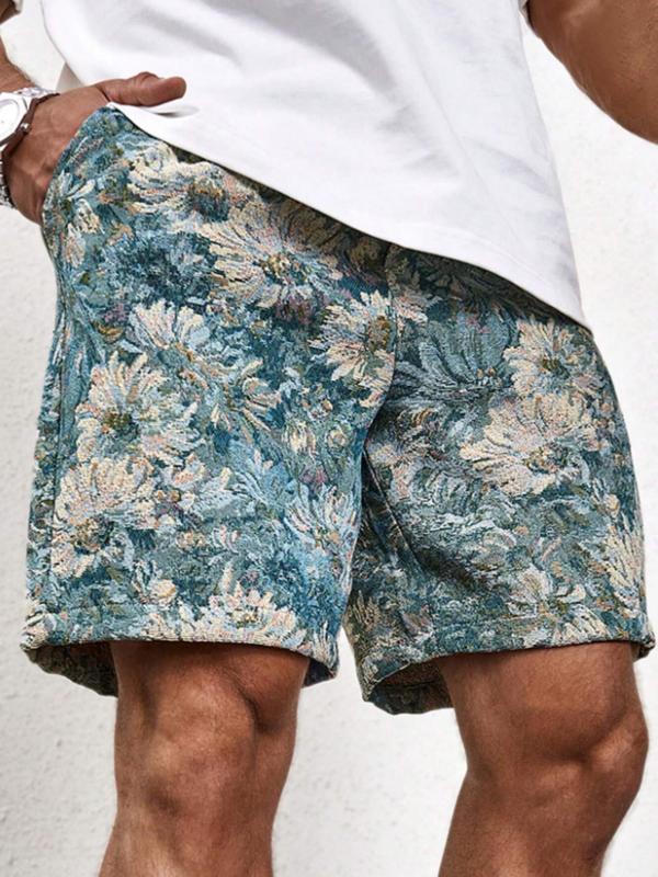 Men's Floral Print Drawstring Waist Shorts, Regular Fit Casual Pocket Shorts for Summer, Men's Bottoms for Daily Wear