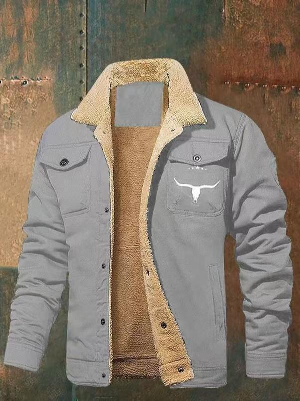 Men's Retro Western Winter Fleece Jacket | Warm Lined Truck Jacket with Multi-Pockets