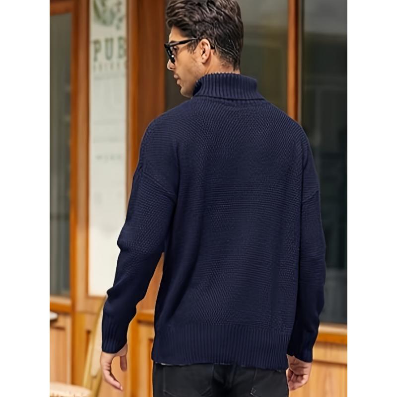 Men's Plus Size Knit Pullover Sweater - Chunky Cable Knit Design Relaxed Fit Cozy & Warm High-Neck Style For Big & Tall Sizes Winter Essential