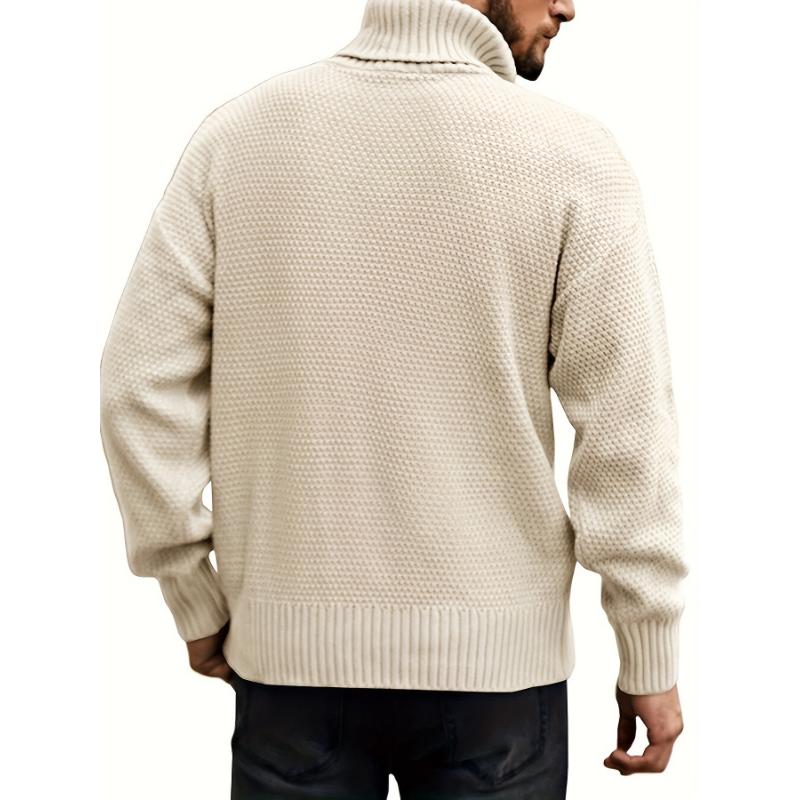 Men's Plus Size Knit Pullover Sweater - Chunky Cable Knit Design Relaxed Fit Cozy & Warm High-Neck Style For Big & Tall Sizes Winter Essential