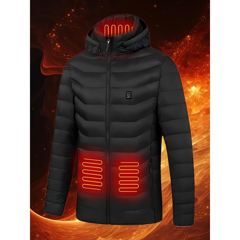 Men's Solid Color Heated, Heated Vest, Long Sleeved Zipper Hooded Jacket, Suitable For Winter Outdoor Use Excluding Power Bank