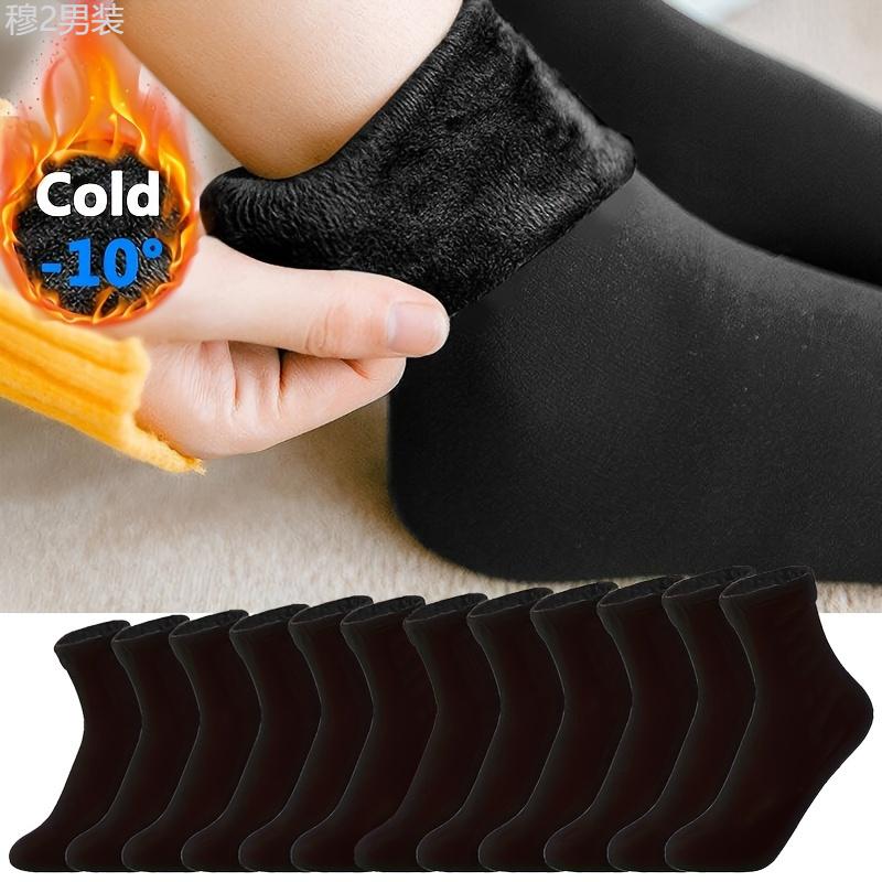 6 Pairs Winter Thermal Socks - Unisex Thickened Fleece Lined Mid-Calf Boot Socks, Soft Polyester and Spandex Knit Fabric, Solid Color, Hand Wash Recommended