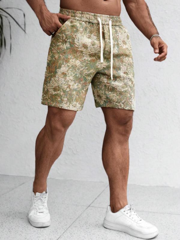 Men's Floral Print Drawstring Waist Shorts, Regular Fit Casual Pocket Shorts for Summer, Men's Bottoms for Daily Wear