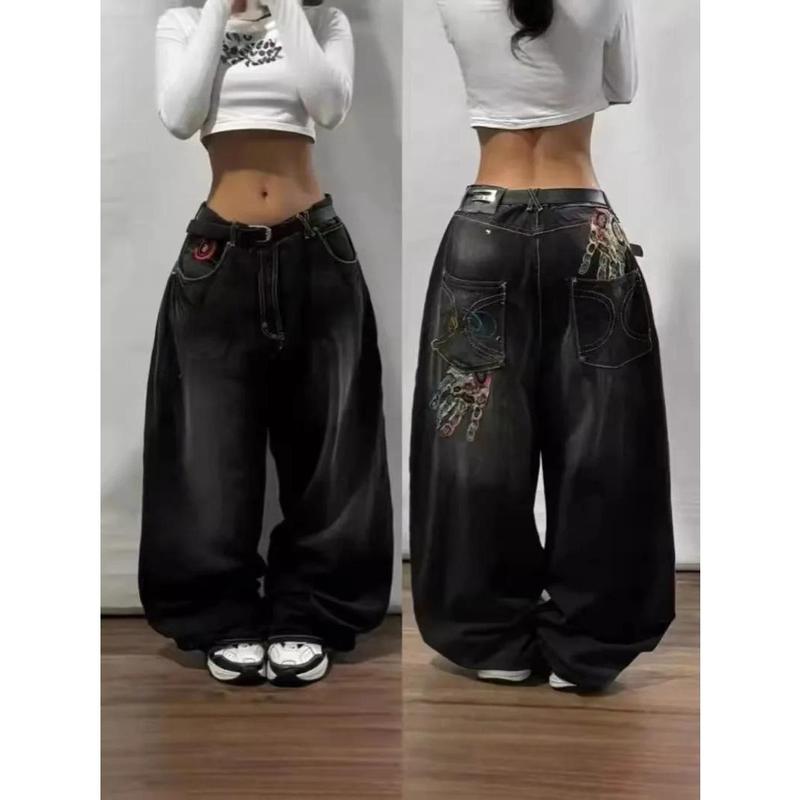 Street Vintage Jeans New Y2K Harajuku Wash Blue Multiple Pockets Baggy Jeans Denim Pants Mens Womens High Waist Wide Trousers