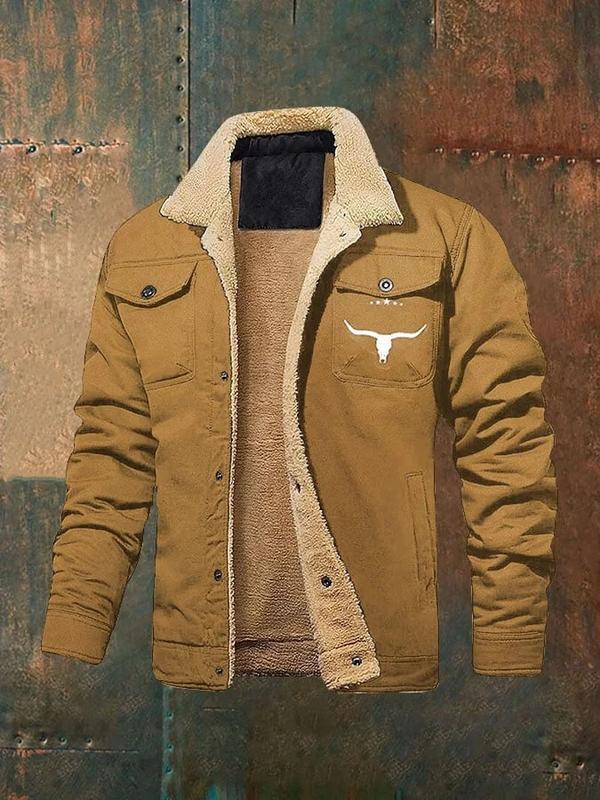 Men's Retro Western Winter Fleece Jacket | Warm Lined Truck Jacket with Multi-Pockets