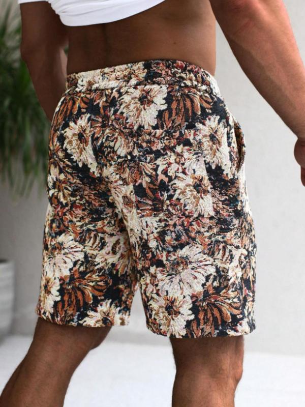 Men's Floral Print Drawstring Waist Shorts, Regular Fit Casual Pocket Shorts for Summer, Men's Bottoms for Daily Wear