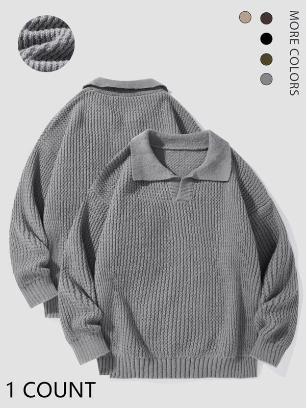 Men's Solid Drop Shoulder Collared Sweater, Regular Fit Casual Long Sleeve Jumper for Fall & Winter, Sweaters for Men, Men's Knitwear for Daily Wear Tops