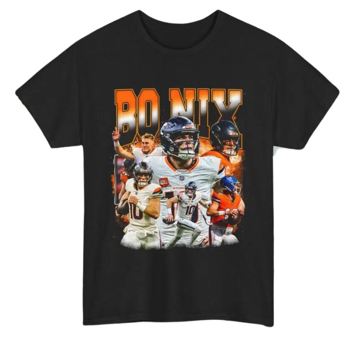 Bo Nix Shirt Graphic Tee Vintage #D.Broncooss Football Merch Crew Neck, Size S- 3XL, Menswear Top, Womenswear Top Underwear Streetwear Wetsuit