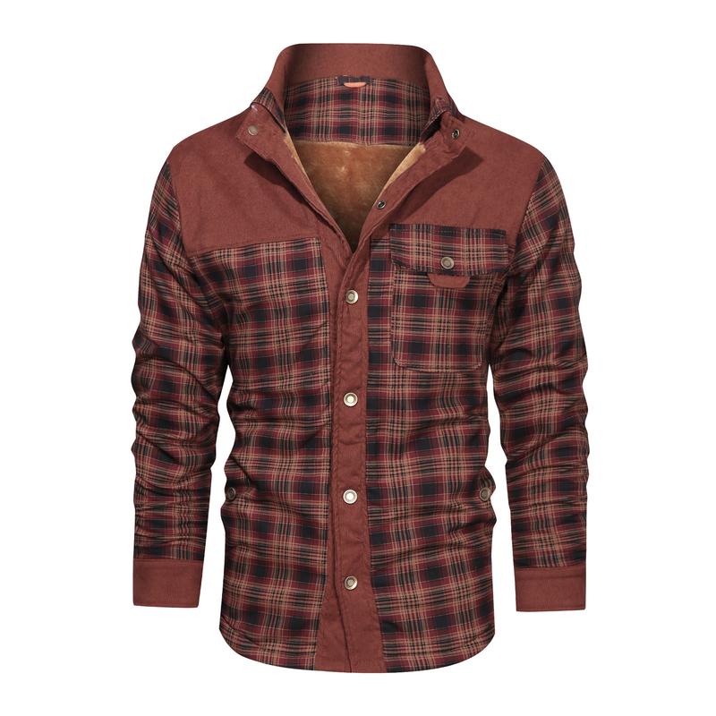 Men's Long Sleeve Sherpa Lined Shirt Jacket Flannel Plaid Fleece Coats Men's Thick Winter Men Casual Gentlemen Chemise Homme Coats Men's Coat Fleece Thickened Military Coat Autumn Winter Coat Men's Brand Clothing