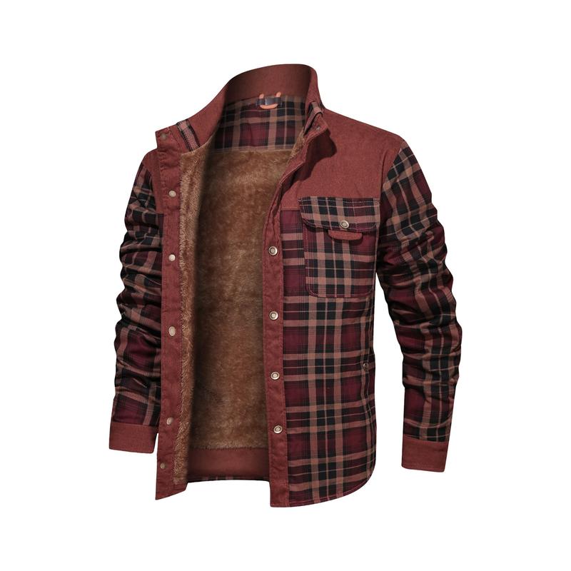 Men's Long Sleeve Sherpa Lined Shirt Jacket Flannel Plaid Fleece Coats Men's Thick Winter Men Casual Gentlemen Chemise Homme Coats Men's Coat Fleece Thickened Military Coat Autumn Winter Coat Men's Brand Clothing