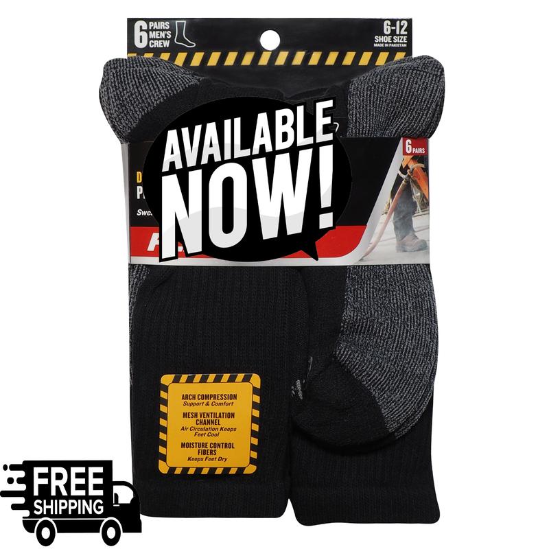 D.i.c.k.i.e.s Men's Dri-Tech Crew Socks, 6-Pack Black Size 6-12