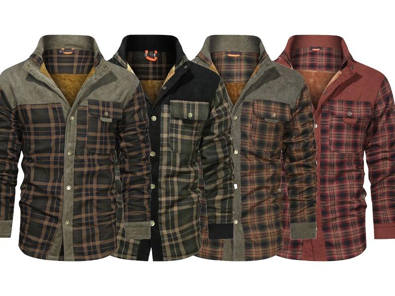 Men's Long Sleeve Sherpa Lined Shirt Jacket Flannel Plaid Fleece Coats Men's Thick Winter Men Casual Gentlemen Chemise Homme Coats Men's Coat Fleece Thickened Military Coat Autumn Winter Coat Men's Brand Clothing