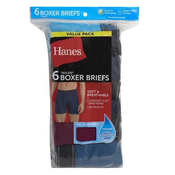 Hanes Men's Boxer Briefs 6-Pack - Assorted Colors, Value Pack for Comfort & Durability