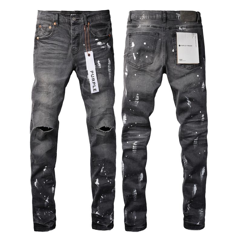 Purple-brand Men's Jeans Slim Fit Stretch Jeans Baggy Ripped Straight Skinny Denim Pants for Men Fashionable Biker Motocycle Holes Pants 2024