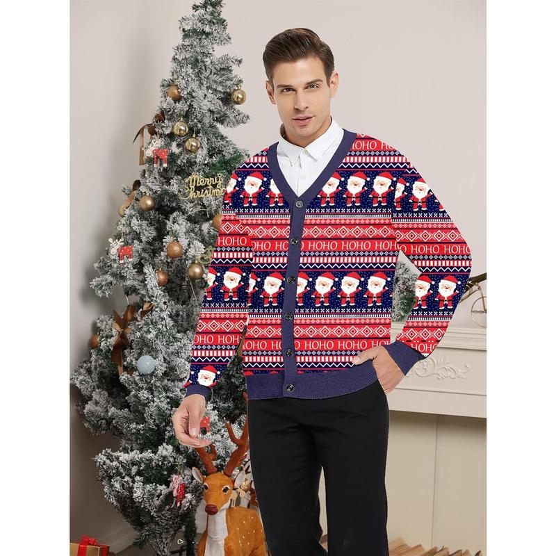 Men's 2024 Ugly Christmas Cardigan Cozy Pullover Sweater V Neck Buttons Soft Knitwear