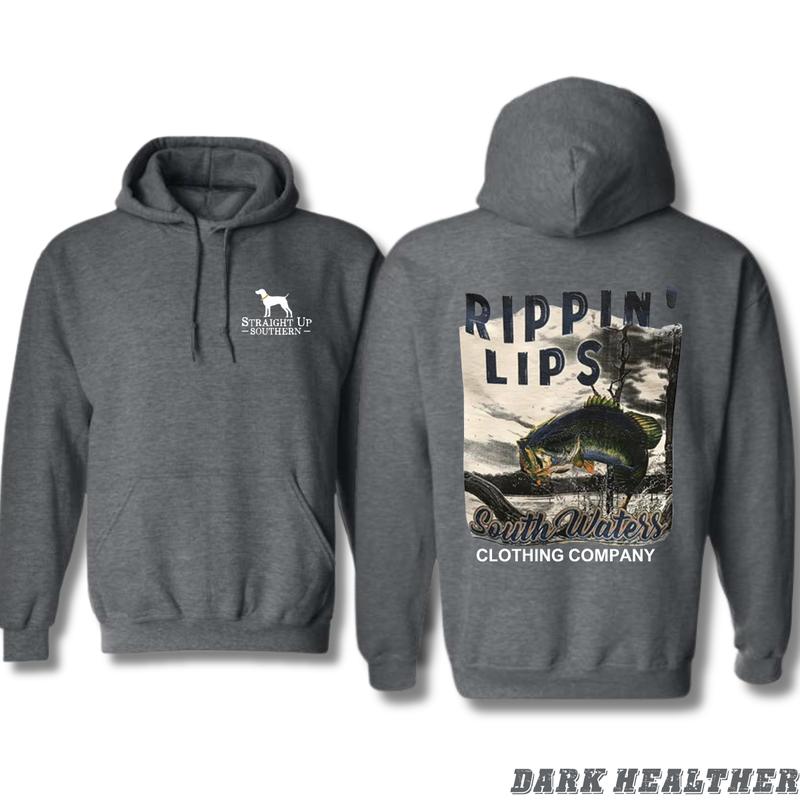 Rippin' Lips Fishing Hoodie - Bold Bass Fishing Design for Southern Waters Enthusiasts - Southern down outfitters, Sweatshirts