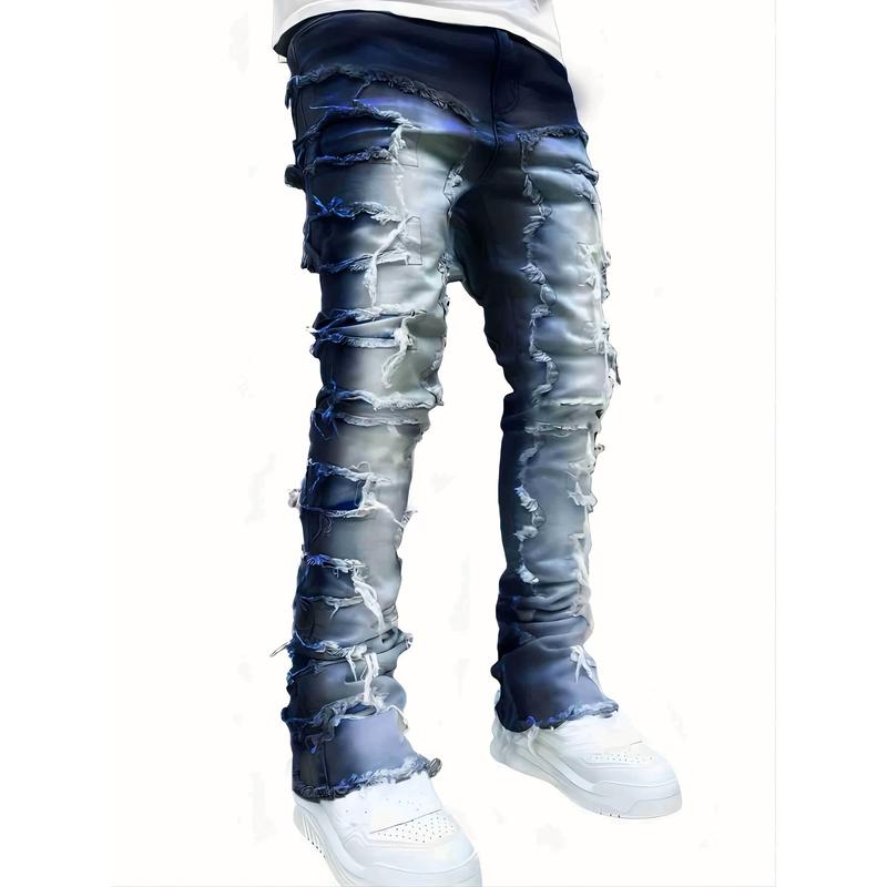 2024Slim Fit Men's Casual Jeans, Embroidered Patchwork Detail, Versatile Street Style Denim Pants For All Seasonsdandy Menswear Medium Stretch Trouser Streetwear