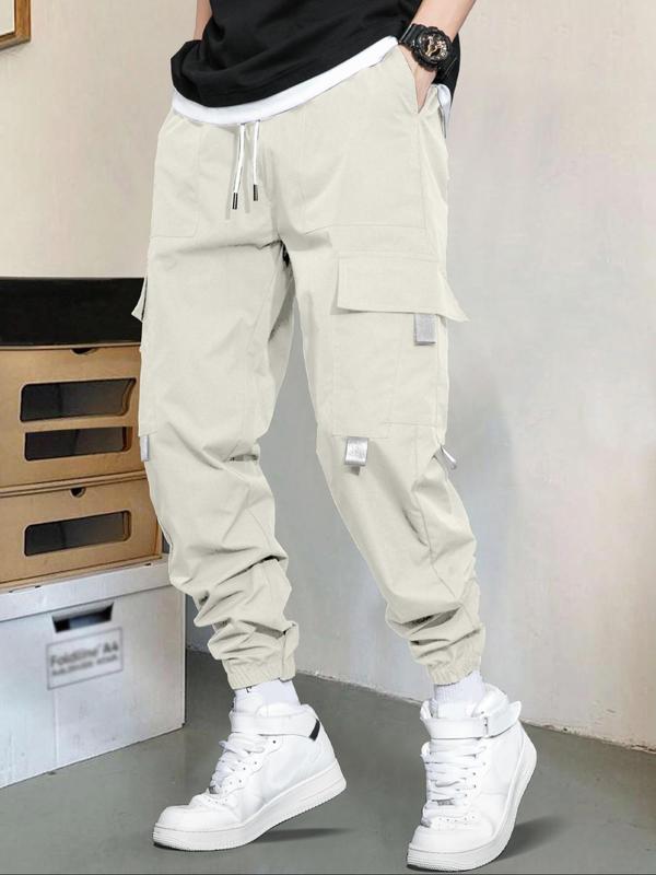 Men's Solid Flap Pocket Drawstring Waist Cargo Pants, Summer Outfits, Regular Fit Casual Trousers for Daily Wear, Mens Clothing, Pants for Men, Men's Pants Bottoms for All Seasons